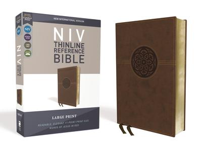 NIV Thinline Reference Bible Large Print - Brown Leathersoft